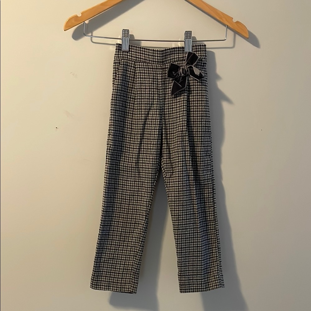 Paz Rodriguez girls grey houndstooth pant with velvet bow size: 5 years